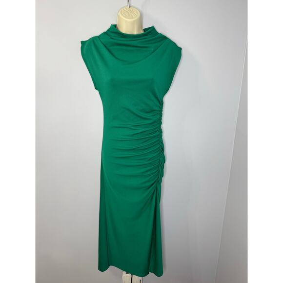 Anthropologie The Maya Ruched Cowl-Neck Midi Dress Kelly Green Stretch Sz XS New - Picture 4 of 14
